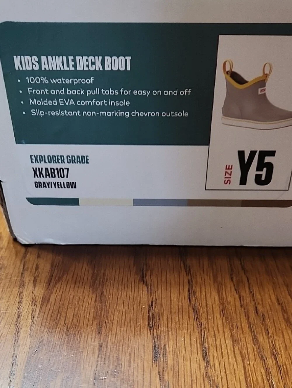 XTRATUF Kids Ankle Deck Boot in Gray with Yellow Trim